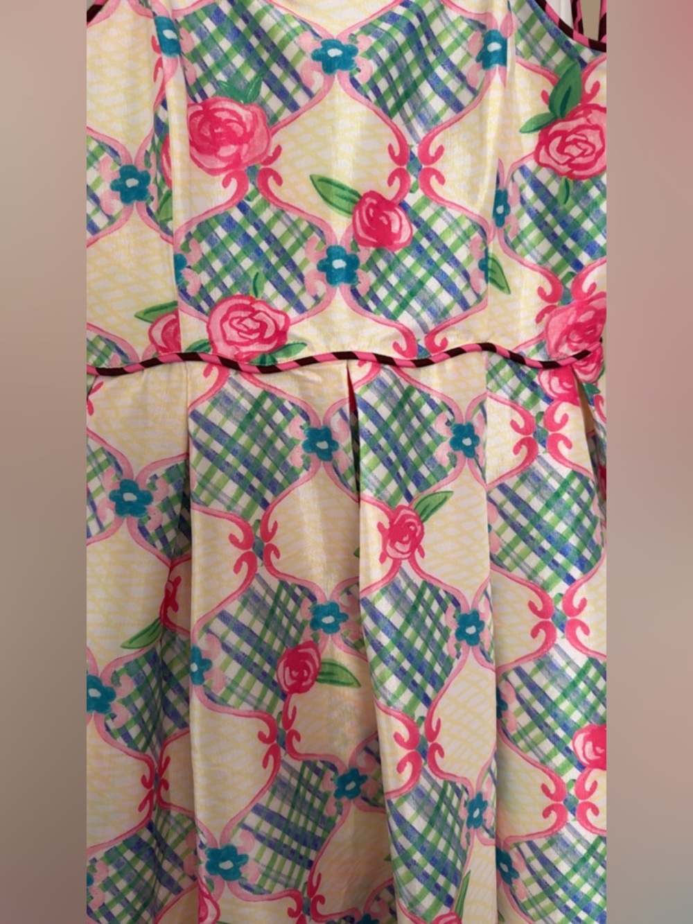 Celia B NWT Palau Midi Dress Pink Rose Blue Gingham Spaghetti Strap Full Dress L - Picture 11 of 16